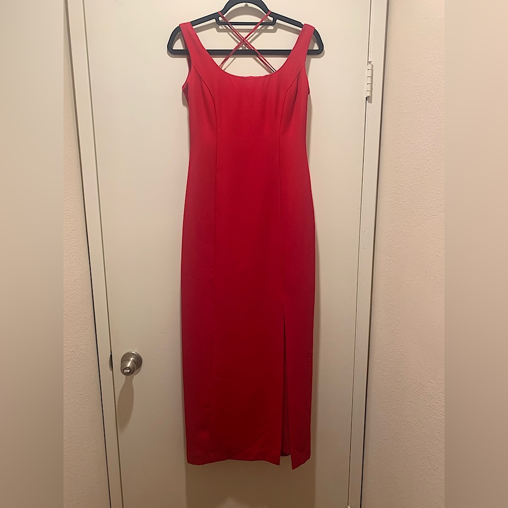 90s VINTAGE Cherry Red Evening/cocktail dress | EUC size small | slit low back